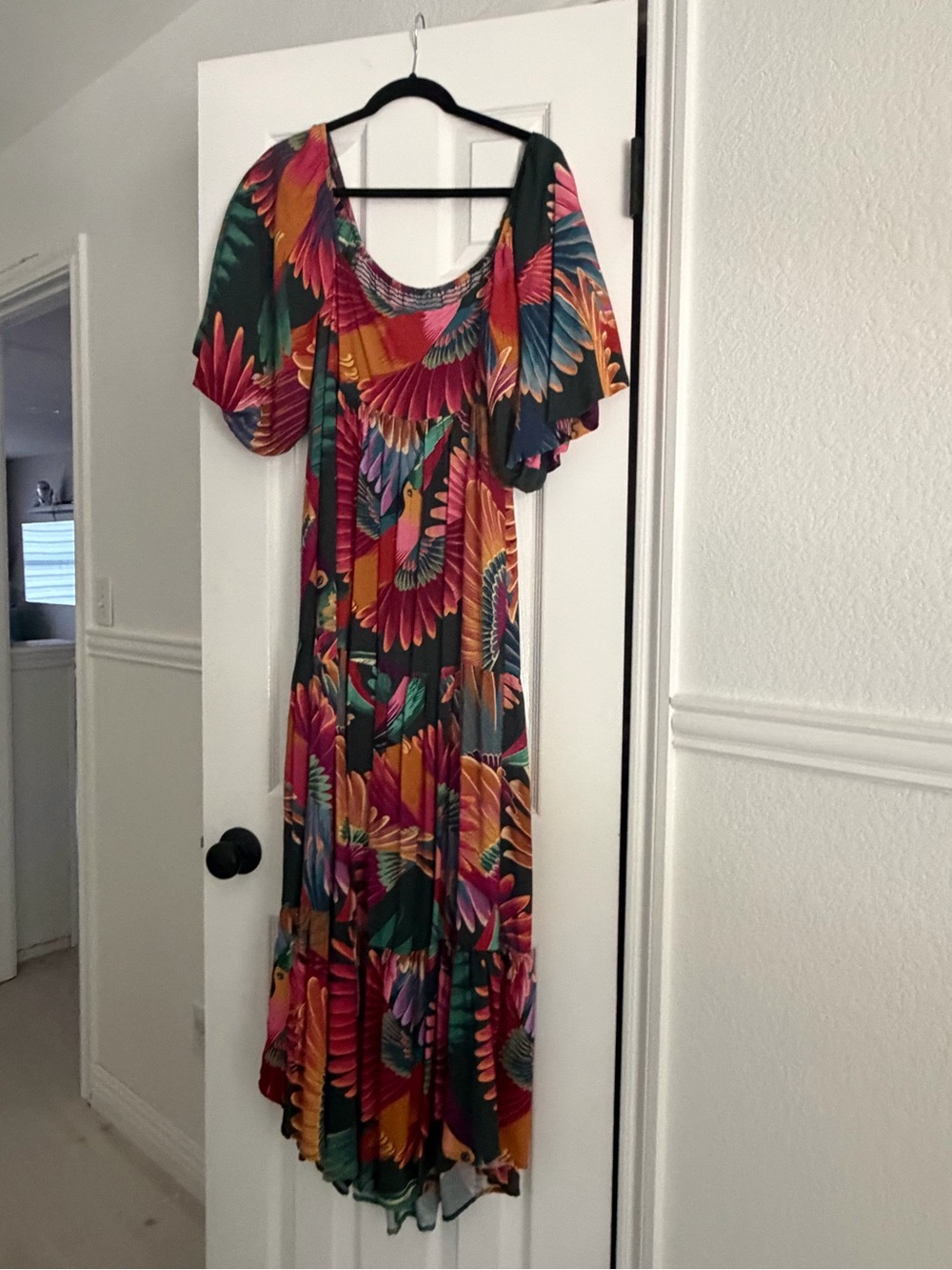 FARM Rio Multicolor Parrot-Print Maxi Dress — Green, Pink, Orange, Yellow, Blue
